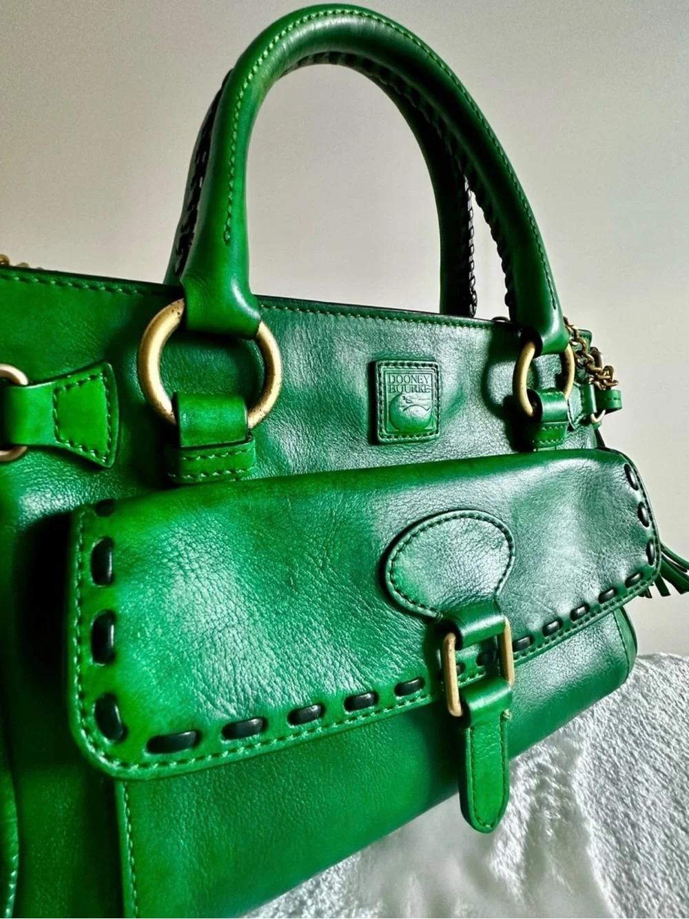 Dooney & Bourke Vintage Emerald Green Florentine Leather Satchel